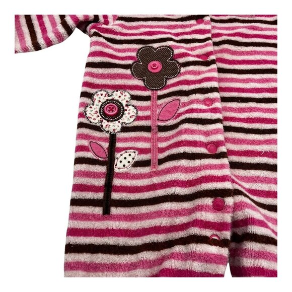 Carter's Baby Girl One Piece Pajamas 9M Striped Floral Snap Closure Long Sleeves - Picture 5 of 12